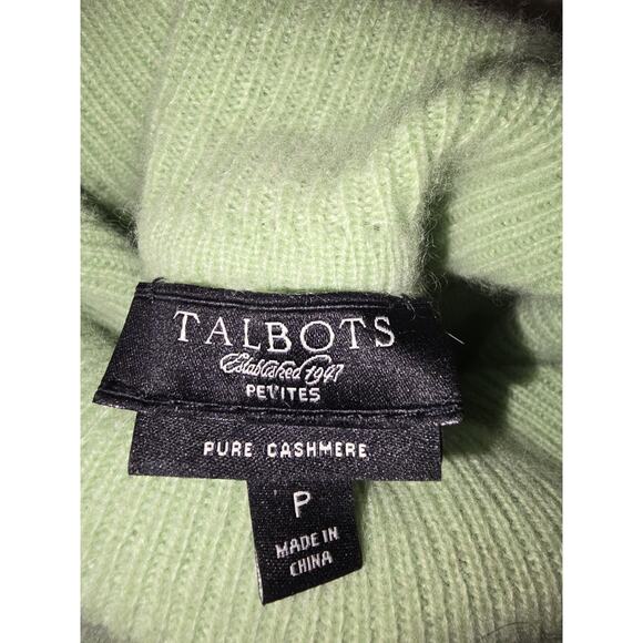 Talbot Cable-knit Mint-lime Green 100% Cashmere Turtleneck Sweater Size petite - Picture 4 of 5